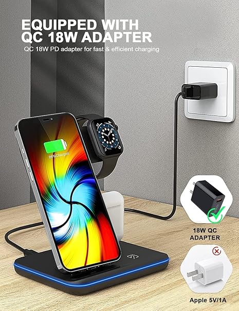 3-in-1 Wireless Charging Station for iPhone, Apple Watch & AirPods – Fast Charger Dock Stand